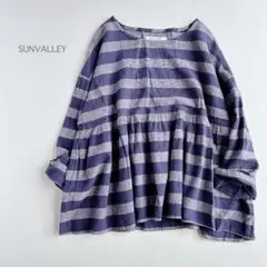 SUNVALLEY ⿻ リネンコットン ボーダー ギャザープルオーバー ゆったりのサムネイル
