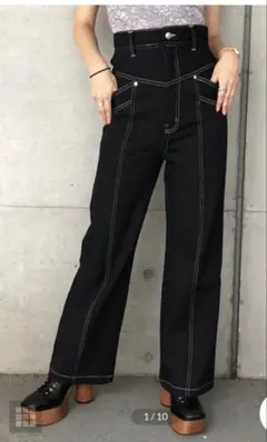ENVYM ステッチカラーハイウエストパンツ　ブラックのサムネイル