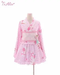 ToAlice いちごギンガムチェック浴衣セット 浴衣ドレス ピンクSサイズ