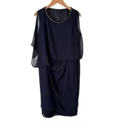 【限定セール中】シフォン パーティードレスレース ビーズ ネイビー サイズ38