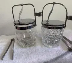 アンティーク ガラスボトル メタルホルダーシカン瓶（嘴管瓶）スタンド 