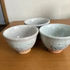 作家物、茶碗 3個セット 淡い青色 ひび割れ模様