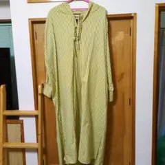 CIAOPANICロングシャツワンピース 黄色とベージュのストライプ