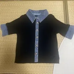 グレイル　デニムドッキングゴールドボタンリブニットトップス　ブラックフリーサイズ