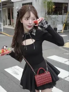 【新品未開封】Darich チェックカフスリブニットトップス ブラック