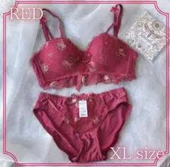 レッド　XLサイズ　シームレスブラ　ノンワイヤー　レース　美胸　通気性