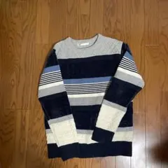 ikka クルーネックニット マルチボーダー