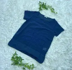 ★美品★ earth Tシャツ　ストライプ　紺色　ネイビー　Fサイズ　半袖