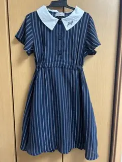 ALGY XS 140cm ネイビー ストライプ 半袖ワンピース