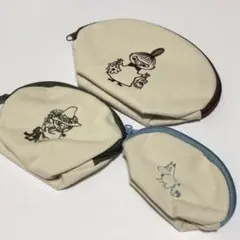 ムーミン　シェル型刺しゅうポーチ3点セット