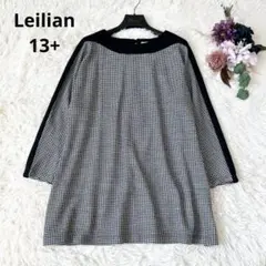 Leilian レリアン　大きいサイズ 切替デザイン チュニック 千鳥格子