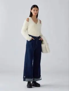 GU × rokh ジーンズ デニム パンツ コラボ ワイド フレア BLのサムネイル