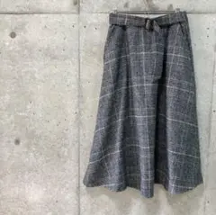 OLIVE des OLIVE ベルト付きグレンチェック柄ロングフレアスカートF