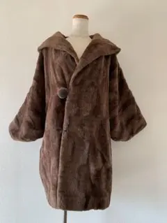 【レトロ/ヴィンテージ】ブラウン 厚手 コート ガウン 大きな襟 ゆったり暖か