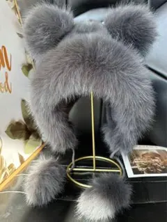 SHEIN グレー ファー耳付き 帽子 クマ