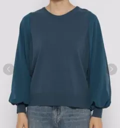 GLOBAL WORK　スッキレイ袖布帛プルオーバー　ブルー　美品　M