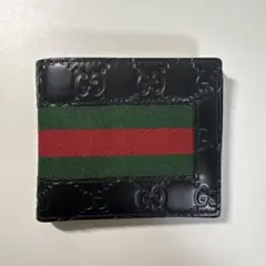 希少！ オールドグッチ グッチ 二つ折財布 レザー 黒 シェリーライン