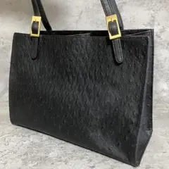 ✨美品✨ オーストリッチ ハンドバッグ 黒 ブラック ゴールド金具 フォーマル