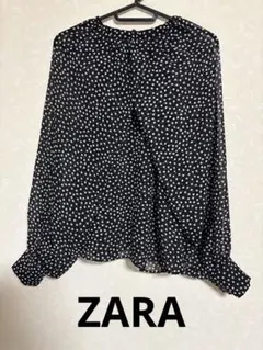 ZARA（ザラ）のドット柄シアーブラウス（ブラック）　S