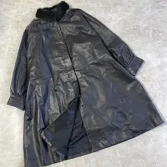 【本革】 日本製 牛革 ファー付き リアルレザーコート レディース ブラック F