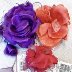 大ぶり　コサージュ　フラワー　鮮やかカラー　3点セット