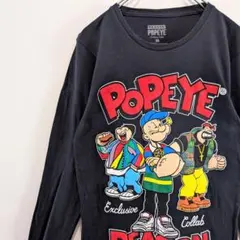 US古着 REASON POPEYE ポパイ ビッグプリント 長袖Tシャツ 黒