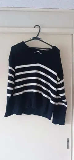 ZARA ボーダー柄 フード付きニット ブラック