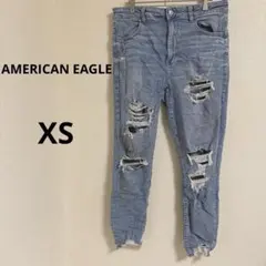 AMERICAN EAGLE【XS】スキニーデニム ダメージ加工 おしゃれ