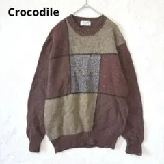 クロコダイル／ニット セーター M 長袖 ウール100% ブラウン メンズ 冬
