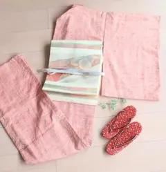 ハルママ様専用　春色サーモンピンク着物 単衣と帯セット