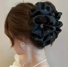 黒いスパンコールリボンヘアクリップ