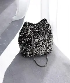 スパンコール　ハンドバッグ　黒シルバー
