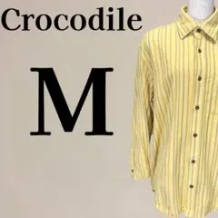 【メンズ】クロコダイル 刺繍ロゴ コーデュロイシャツ ストライプ M イエロー
