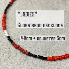 ハンドメイド ガラスビーズ ネックレス レッド 40cm アジャスター ゴールド
