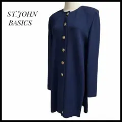 ST.JOHN BASICS 金ボタン ロングニットジャケット L ネイビーのサムネイル