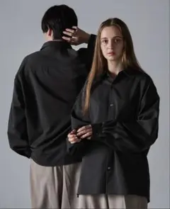 CLEL バルーン袖ルーズレギュラーカラーシャツ　チャコールグレー