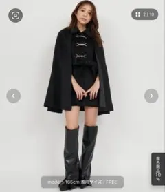 ROYAL PARTY ビット付きケープコート ブラック