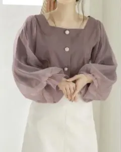 on046 GRL チュールスリーブバックシャーリングブラウス