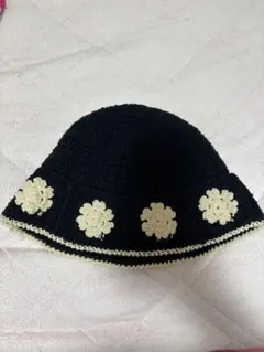 手編みハット 花柄