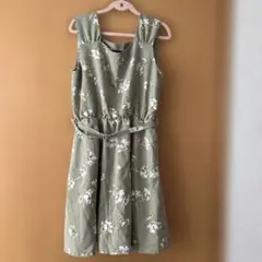 Heather ノースリーブ ワンピース 花柄 モスグリーン F
