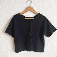 ミスティック　半袖ニット　ホールニット　2way 黒　ショート丈　クロップド丈のサムネイル