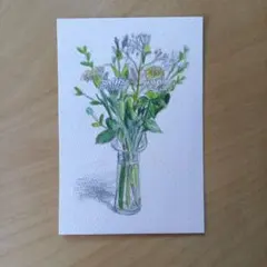手描き 花瓶の花 ポストカード 絵画