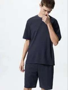 【未着用】UNIQLO エアリズムコットンセット半袖 ネイビー Lサイズ