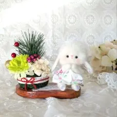お正月の花飾りとうさぎさん＊羊毛フェルトのミニドールセット