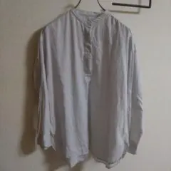 無印良品　ボタン付き　バンドカラーシャツ　リネン　麻100%