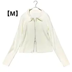 ダブルジップリブトップス カーディガン 羽織 襟付き【M】