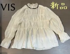 【タグあり新品】VISシャーリングチュニックブラウス（白ホワイト）のサムネイル