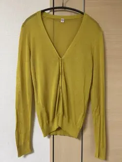 UNIQLO M イエロー Vネック 長袖シアーカーディガン