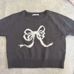 リボン柄ニットトップス