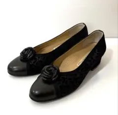 LORA COMO パンプス 花 黒 23cm
